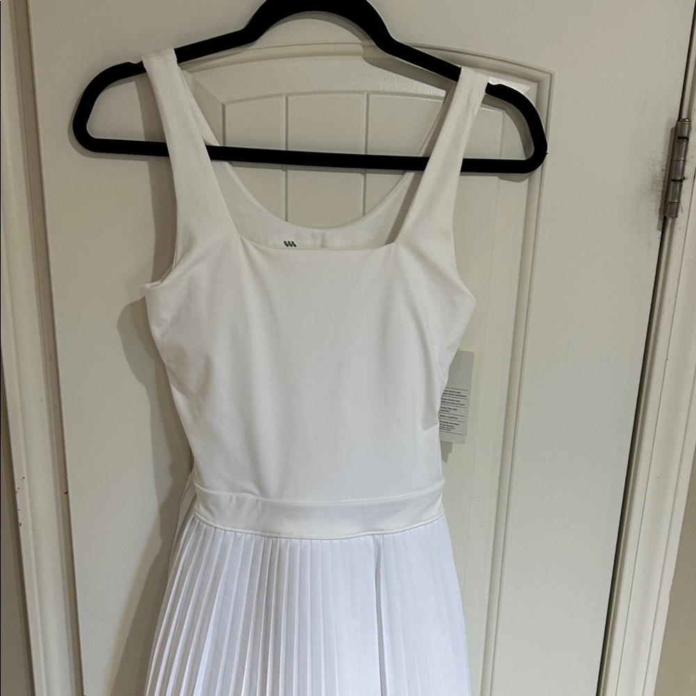 White Pleated Tank Top Skort Bodysuit - Picture 3 of 8